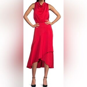 Karl Lagerfeld Paris Womens Red Satin Embellished Mock-Neck Dress Size 16